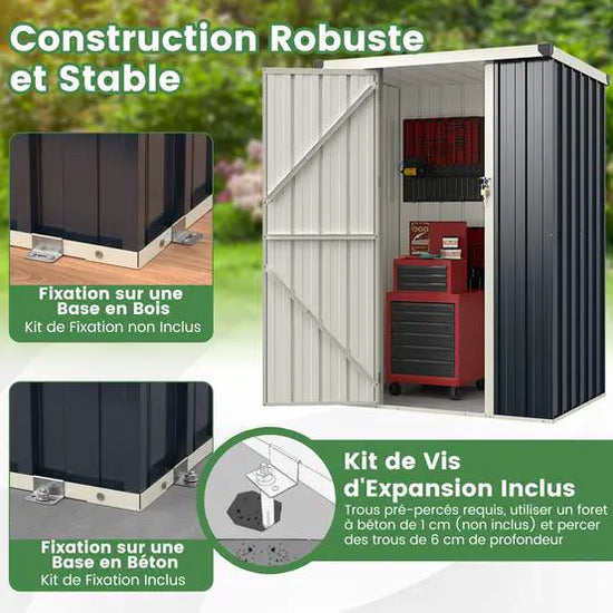 Abrigo de Jardim Exterior em Metal 117x89x162cm com Porta com Fecho – Cinzento