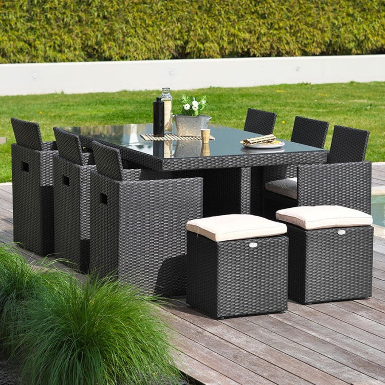 Gartenmöbel-Set, platzsparend stapelbar, 10 Sitze, Polyrattan – novalenhaeco