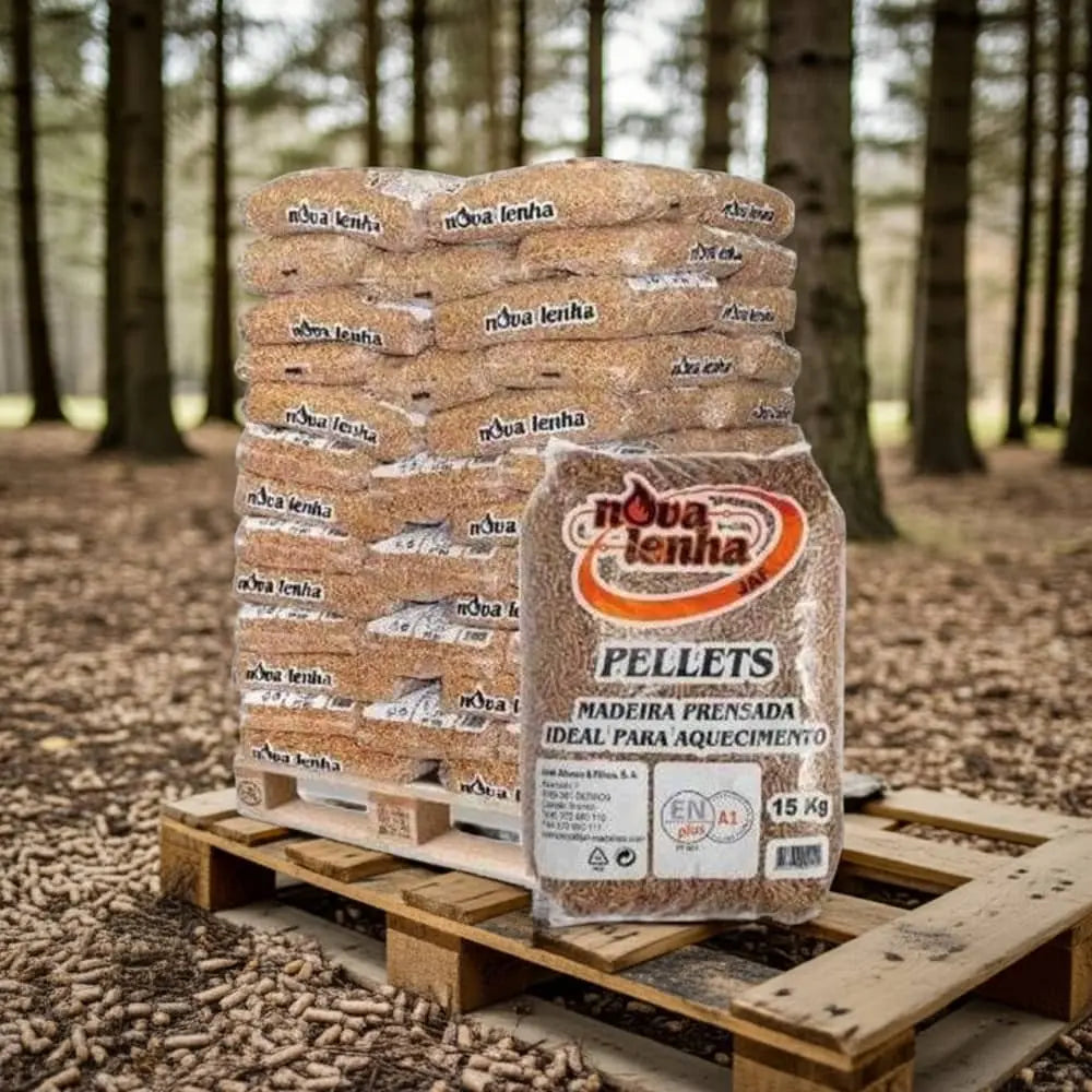 Pellets NovaLenha A1 Plus Certificados – Palete 1155kg Pinho 100% Natural Entrega Rápida em Portugal e Espanha